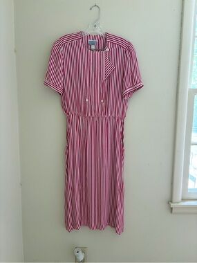 Striped Midi Dress in Pink and White